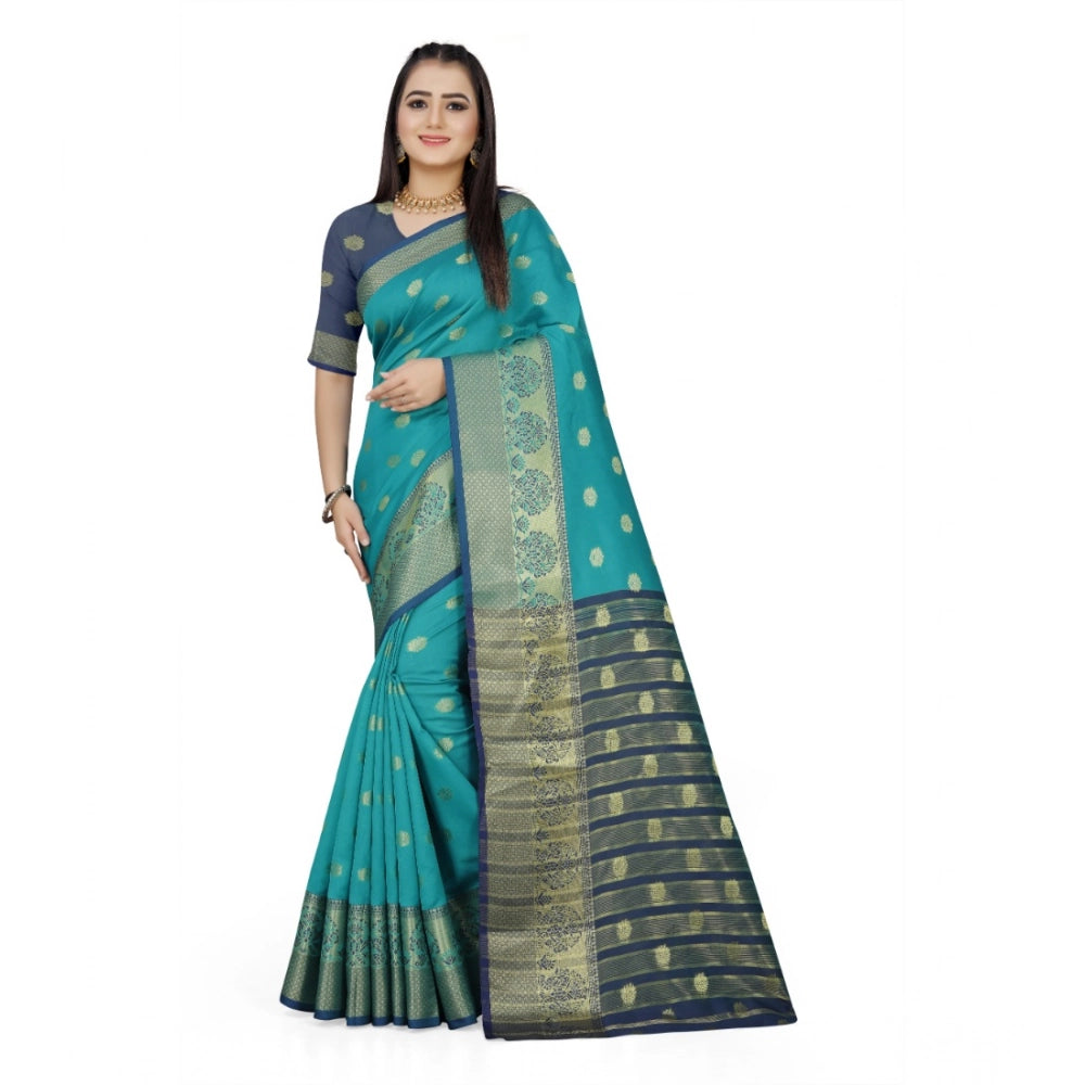 Generic Women's Jacquard Woven Saree With Unstitched Blouse 5.5Mtr (Green) Main image