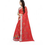 Generic Women's Cotton Silk Embroidered Saree With Unstitched Blouse 5.5Mtr (Orange)
