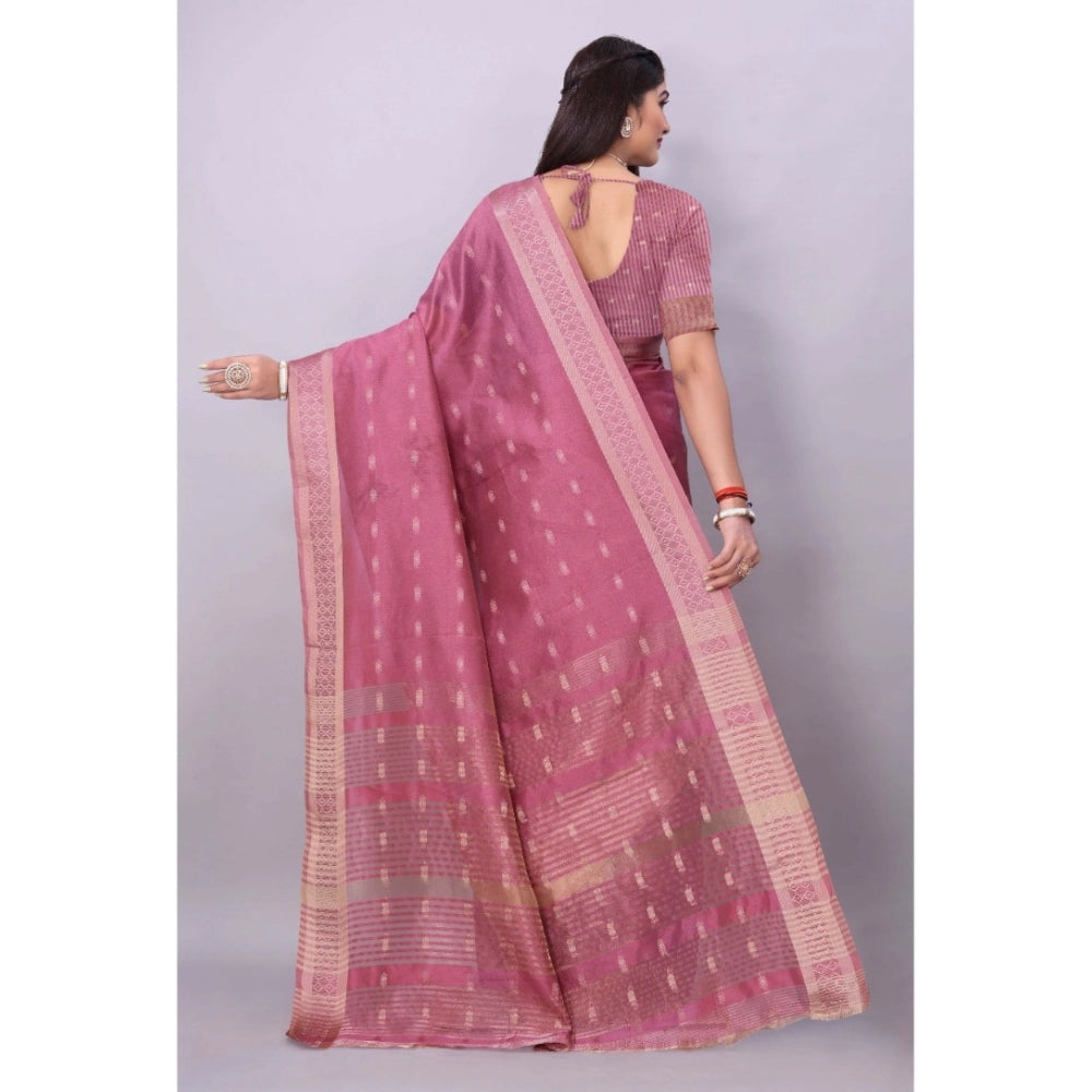 Generic Women's Silk Blend Woven Saree With Unstitched Blouse 5.5Mtr (Pink) Secondary image