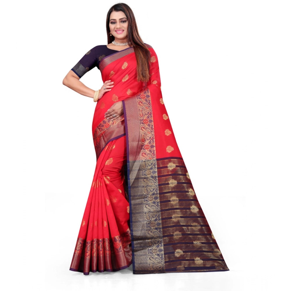 Generic Women's Silk Blend Woven Saree With Unstitched Blouse 5.5Mtr (Red) Main image