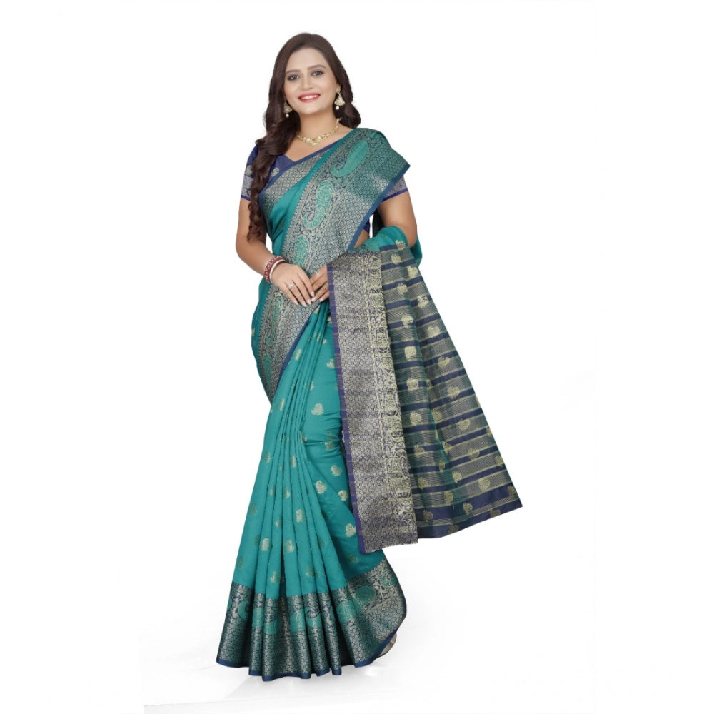 Generic Women's Jacquard Woven Saree With Unstitched Blouse 5.5Mtr (Green) Secondary image