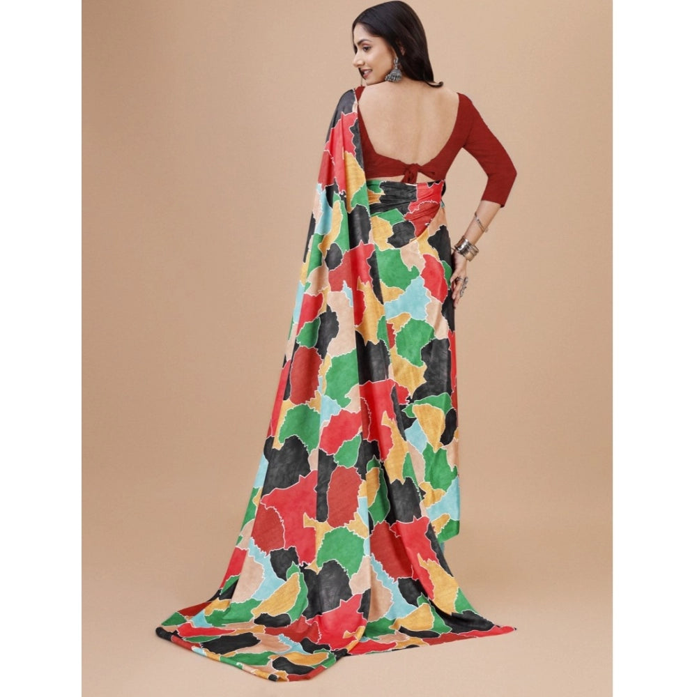 Generic Women's Crepe Digital Print Saree With Unstitched Blouse 5.5Mtr (Red) Secondary image