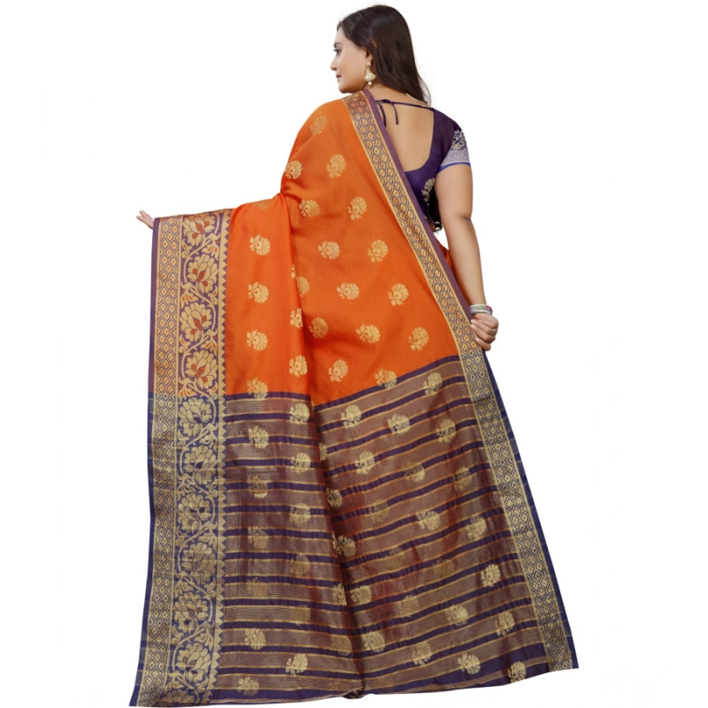 Generic Women's Silk Blend Woven Saree With Unstitched Blouse 5.5Mtr (Gold-Orange) Secondary image