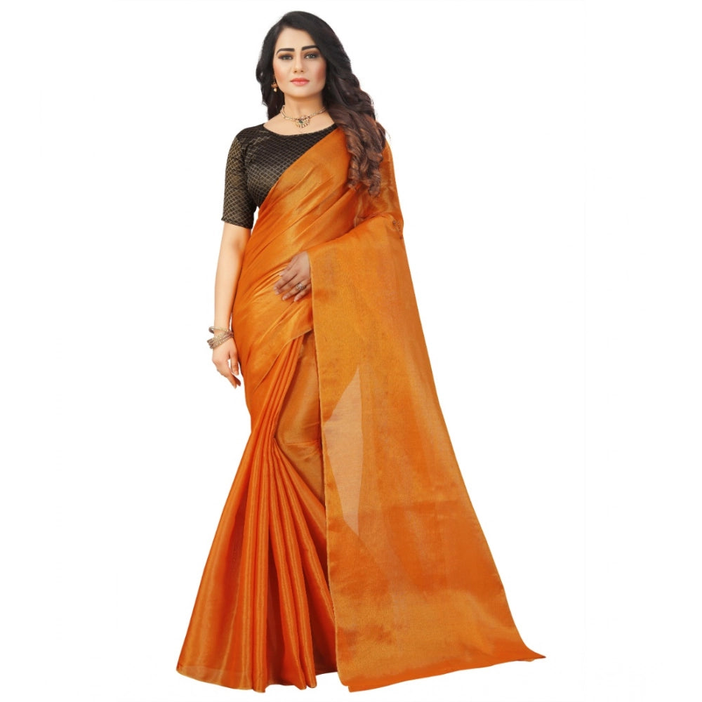 Generic Women's Cotton Silk Self Design Saree With Unstitched Blouse 5.5Mtr (Orange) Main image