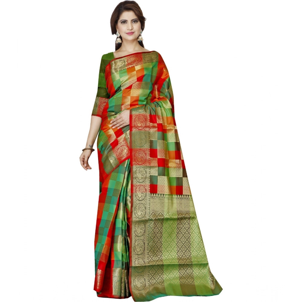 Generic Women's Jacquard Woven Saree With Unstitched Blouse 5.5Mtr (Green) Main image