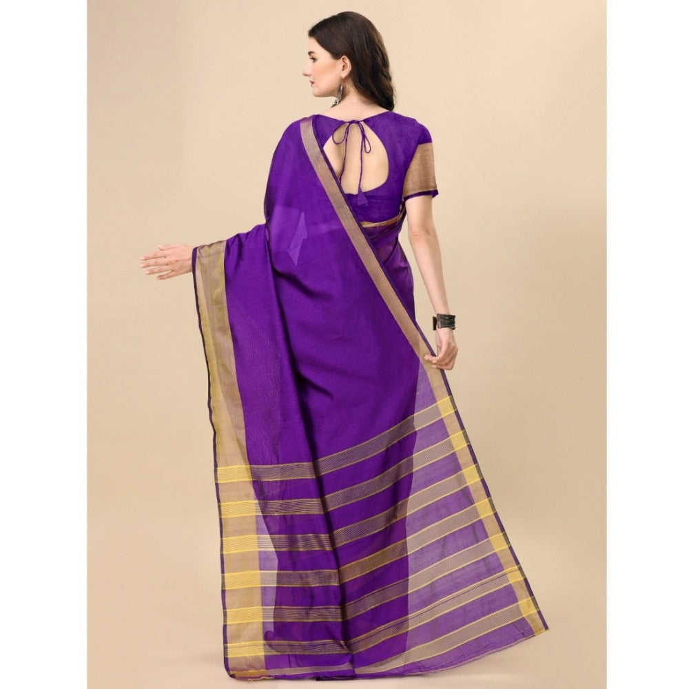 Generic Women's Cotton Silk Striped Saree With Unstitched Blouse 5.5Mtr (Multicolor) Secondary image