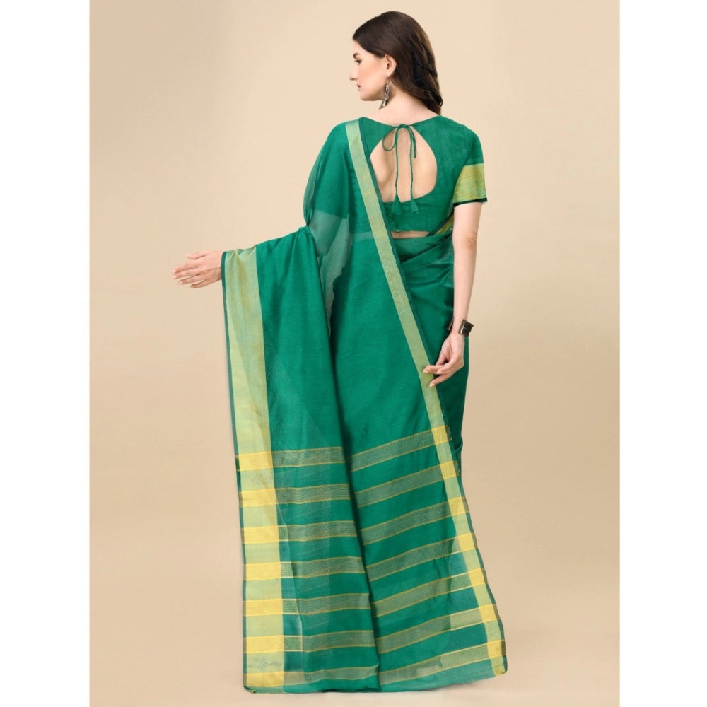 Generic Women's Cotton Silk Striped Saree With Unstitched Blouse 5.5Mtr (Light Green) Secondary image