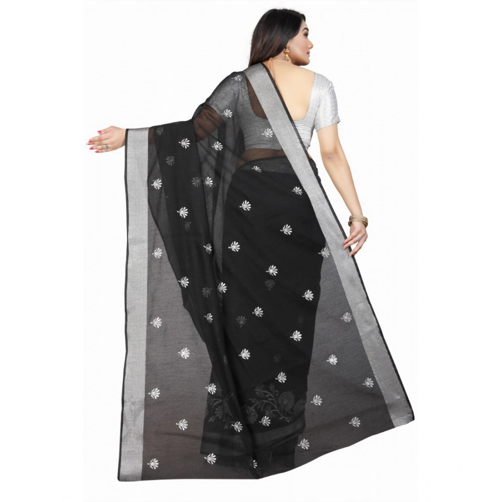 Generic Women's Cotton Silk Embroidered Saree With Unstitched Blouse 5.5Mtr (Black) Secondary image