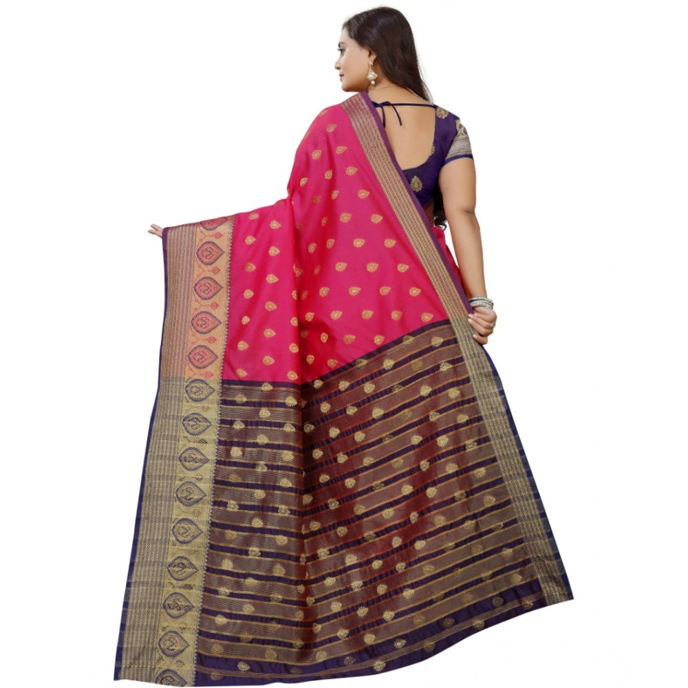 Generic Women's Silk Blend Woven Saree With Unstitched Blouse 5.5Mtr (Multicolor) Secondary image