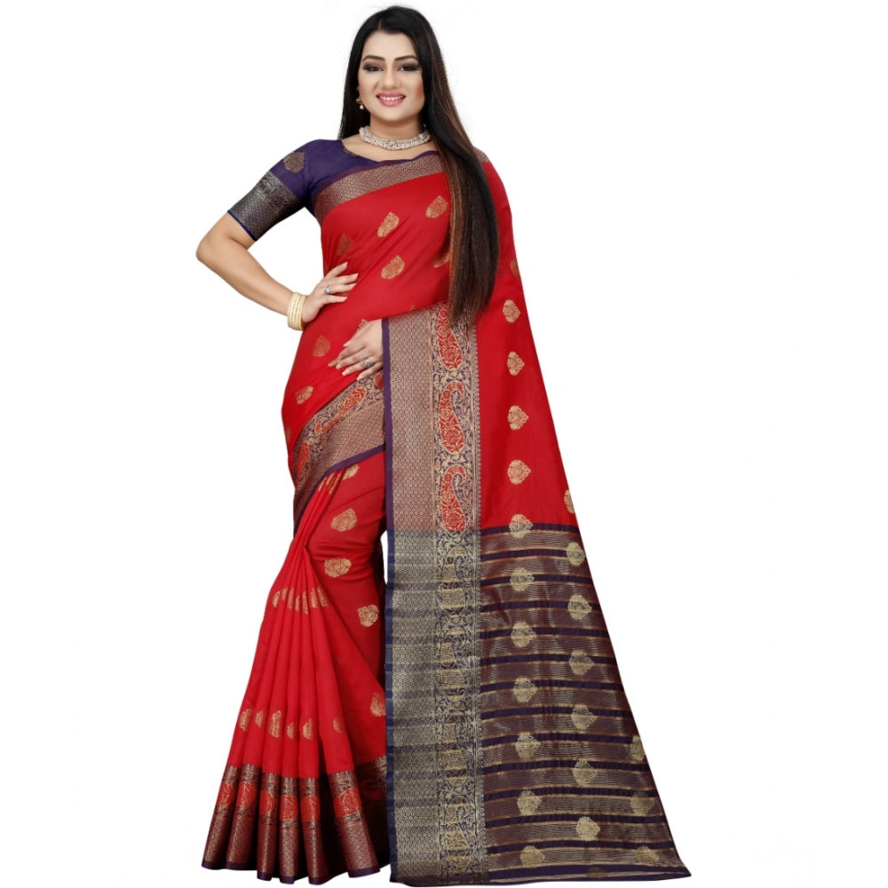 Generic Women's Silk Blend Woven Saree With Unstitched Blouse 5.5Mtr (Purple-Red) Main image