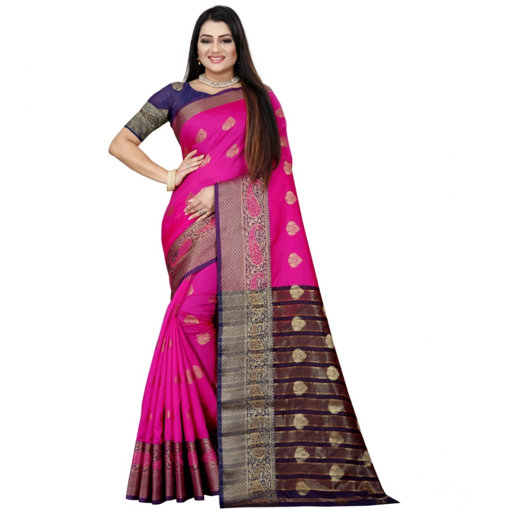 Generic Women's Silk Blend Woven Saree With Unstitched Blouse 5.5Mtr (Purple-Pink) Main image