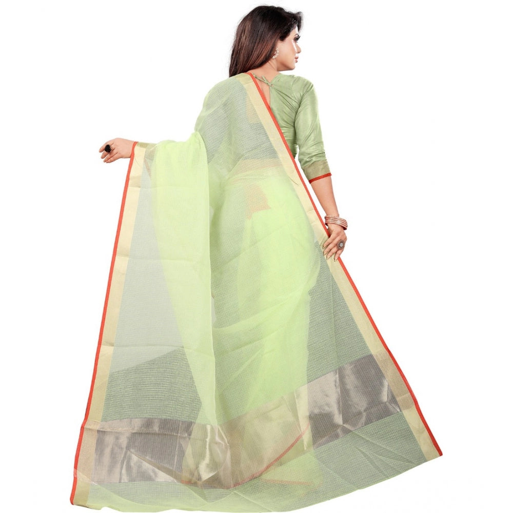 Generic Women's Cotton Silk Checkered Saree With Unstitched Blouse 5.5Mtr (Green) Secondary image