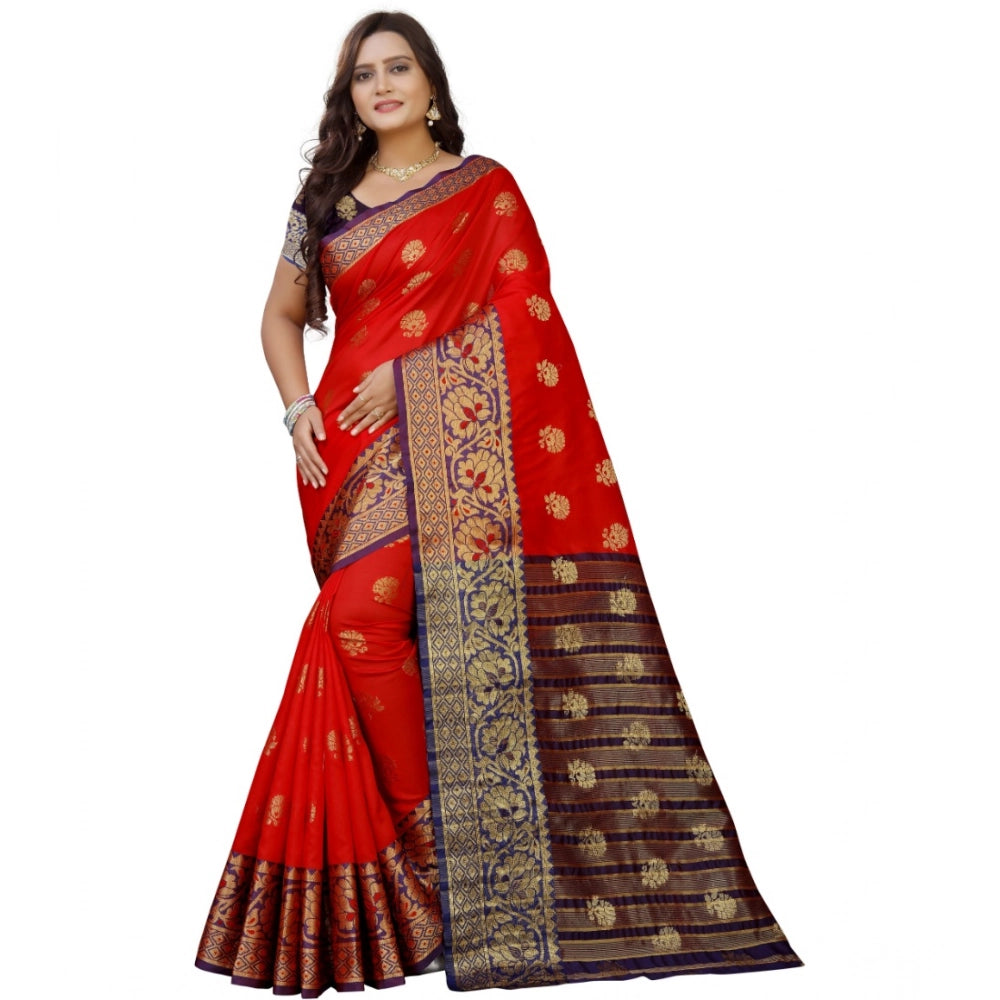 Generic Women's Silk Blend Woven Saree With Unstitched Blouse 5.5Mtr (Purple-Red) Main image