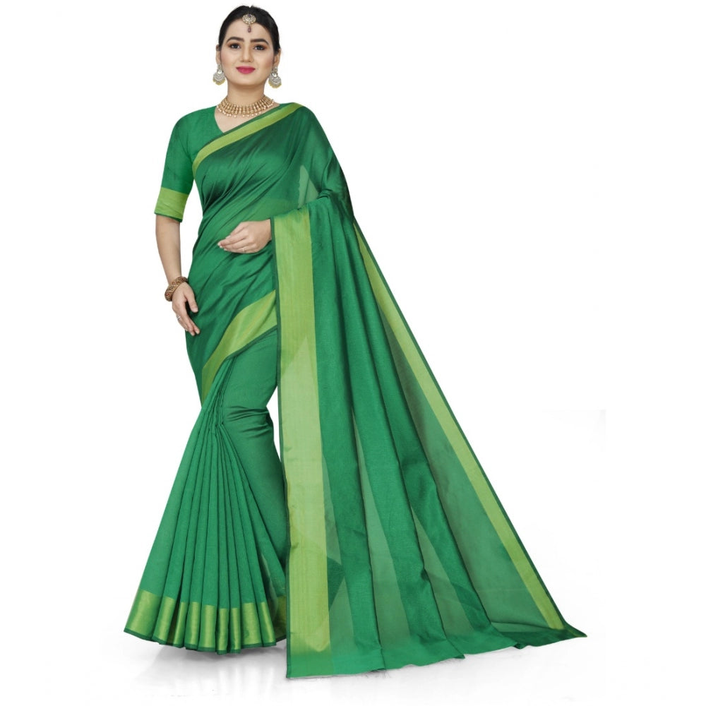 Generic Women's Cotton Silk Self Design Saree With Unstitched Blouse 5.5Mtr (Green) Main image