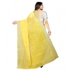 Generic Women's Cotton Silk Embroidered Saree With Unstitched Blouse 5.5Mtr (Yellow)