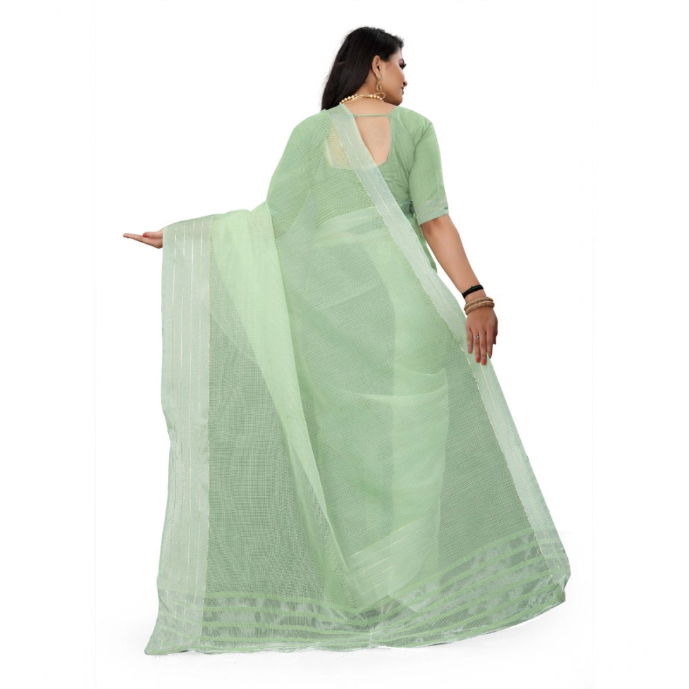 Generic Women's Cotton Jute Self Design Saree With Unstitched Blouse 5.5Mtr (Green) Secondary image