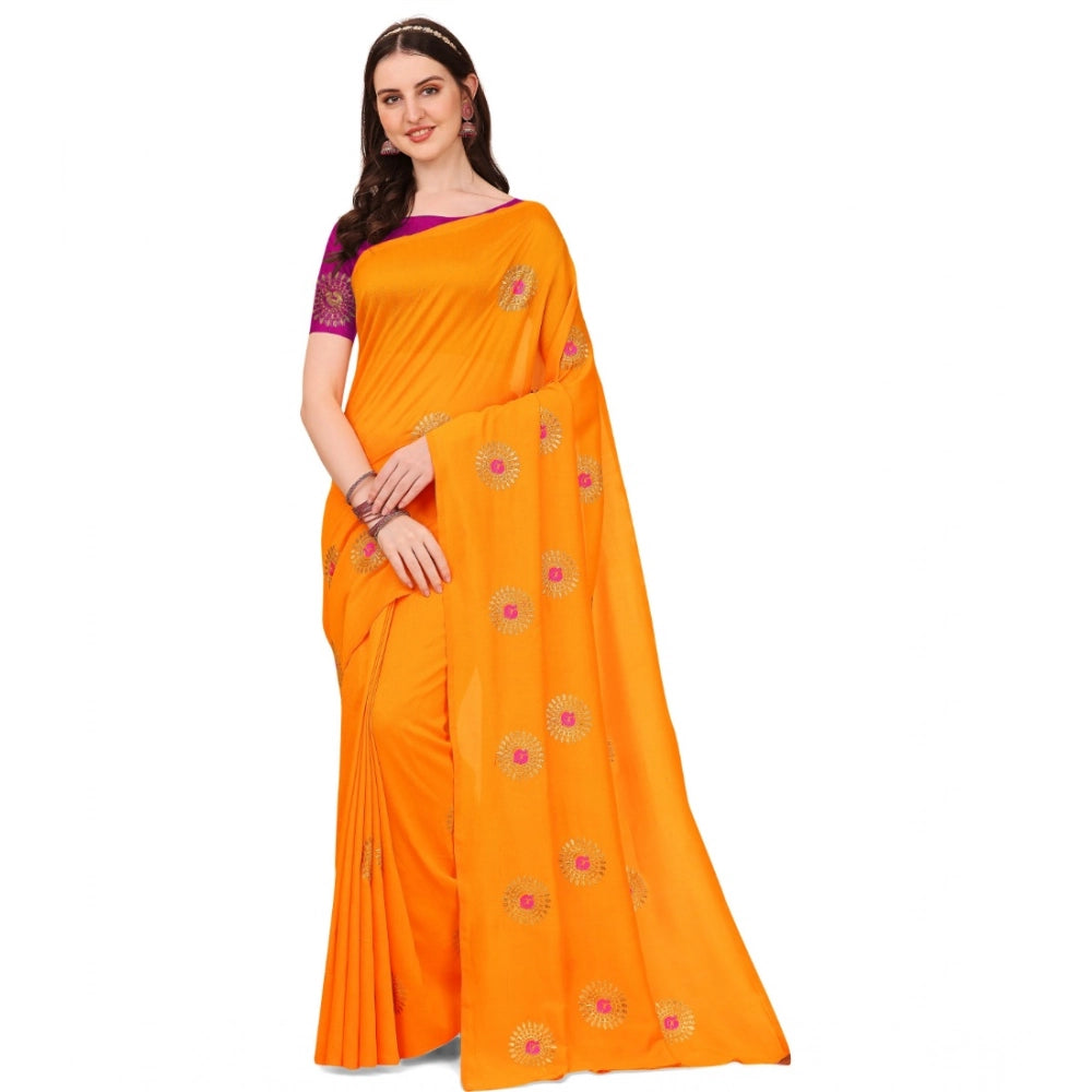 Generic Women's Silk Blend Embroidered Saree With Unstitched Blouse 5.5Mtr (Yellow) Main image
