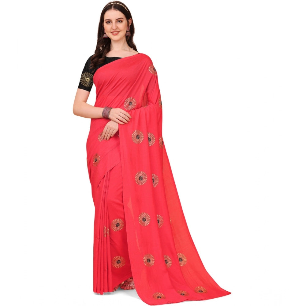 Generic Women's Silk Blend Embroidered Saree With Unstitched Blouse 5.5Mtr (Pink) Main image