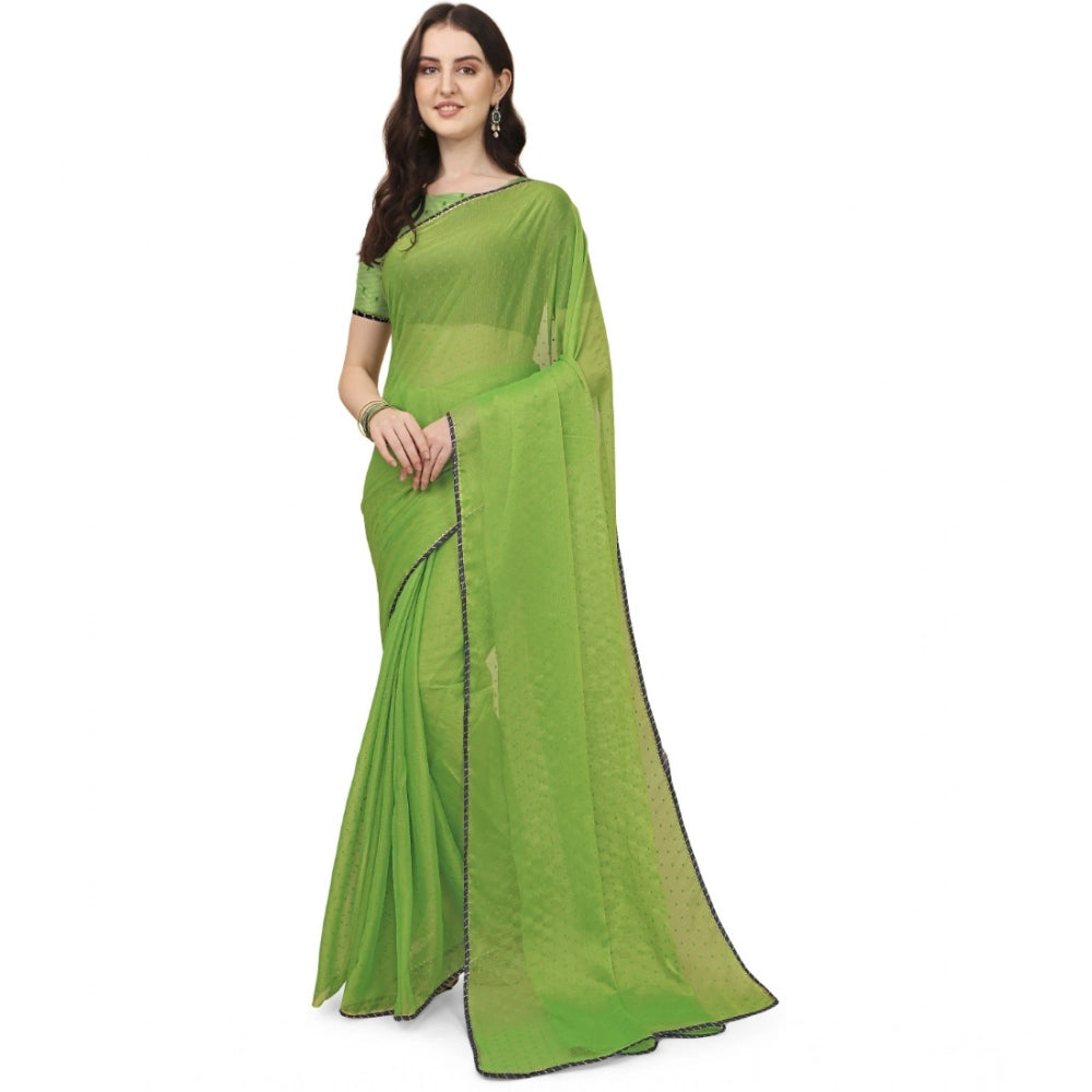 Generic Women's Silk Blend Embellished Saree With Unstitched Blouse 5.5Mtr (Green) Main image