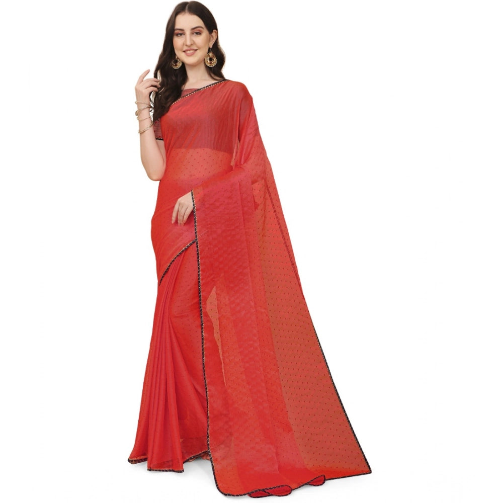 Generic Women's Silk Blend Embellished Saree With Unstitched Blouse 5.5Mtr (Red) Main image