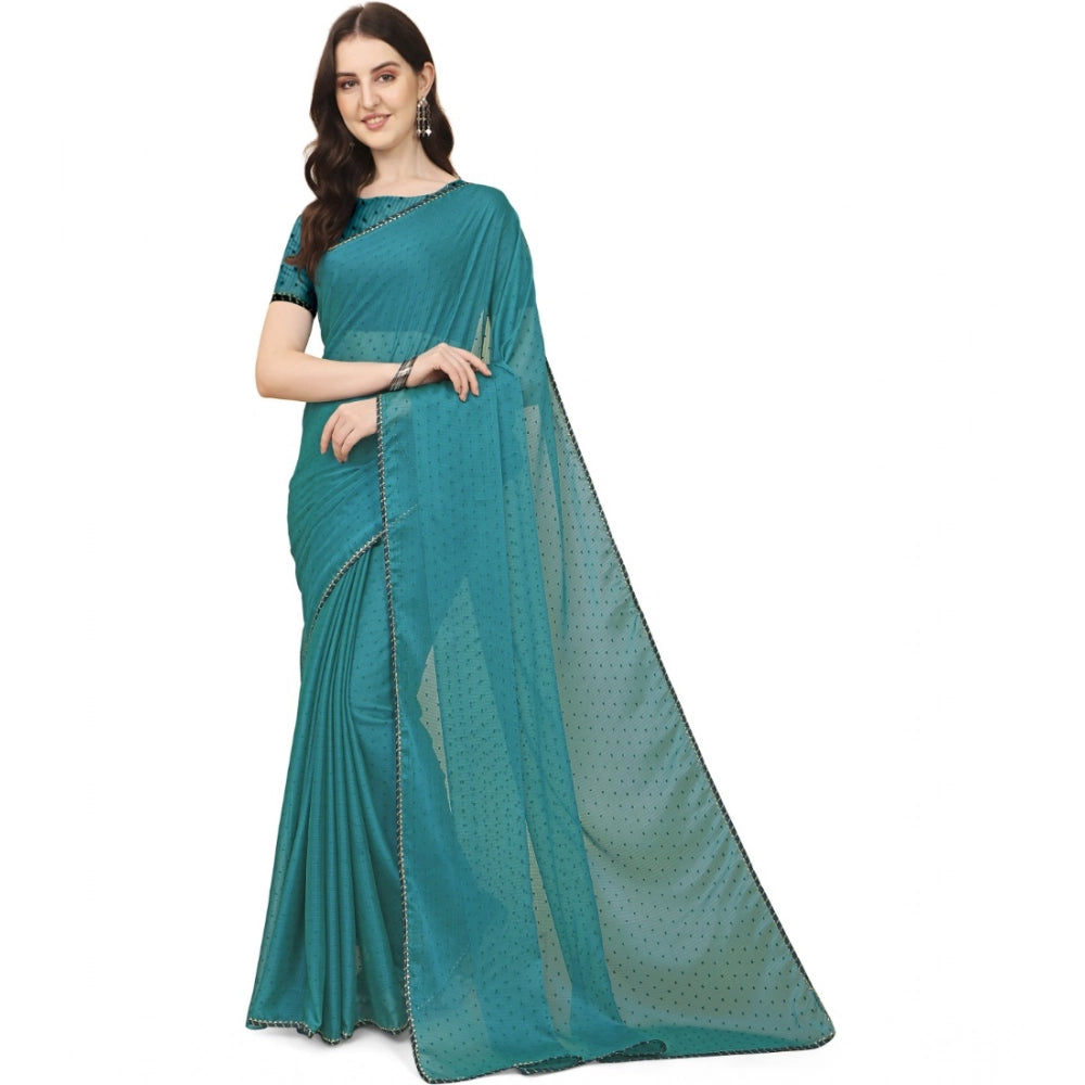 Generic Women's Silk Blend Embellished Saree With Unstitched Blouse 5.5Mtr (Blue) Main image