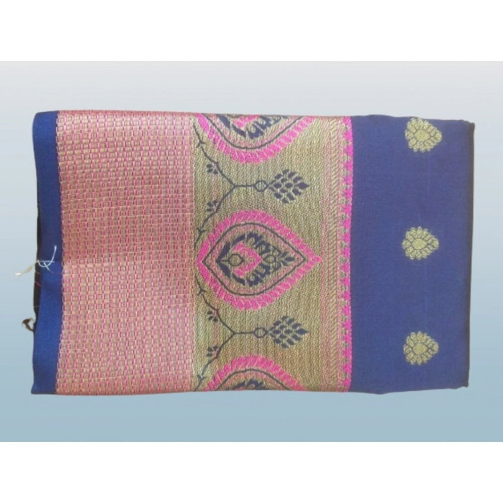 Generic Women's Silk Blend Woven Saree With Unstitched Blouse 5.5Mtr (Dark Blue) Secondary image