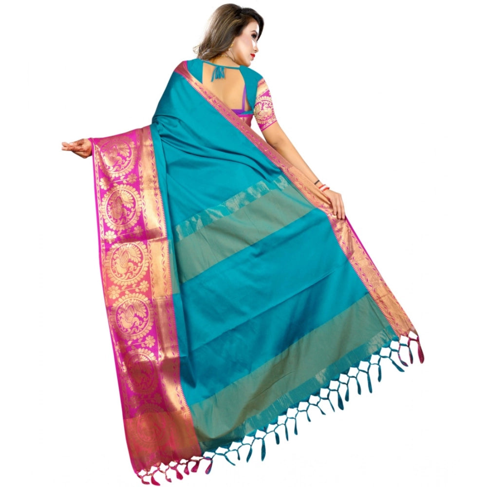 Generic Women's Jacquard Woven Saree With Unstitched Blouse 5.5Mtr (Dark Green) Secondary image