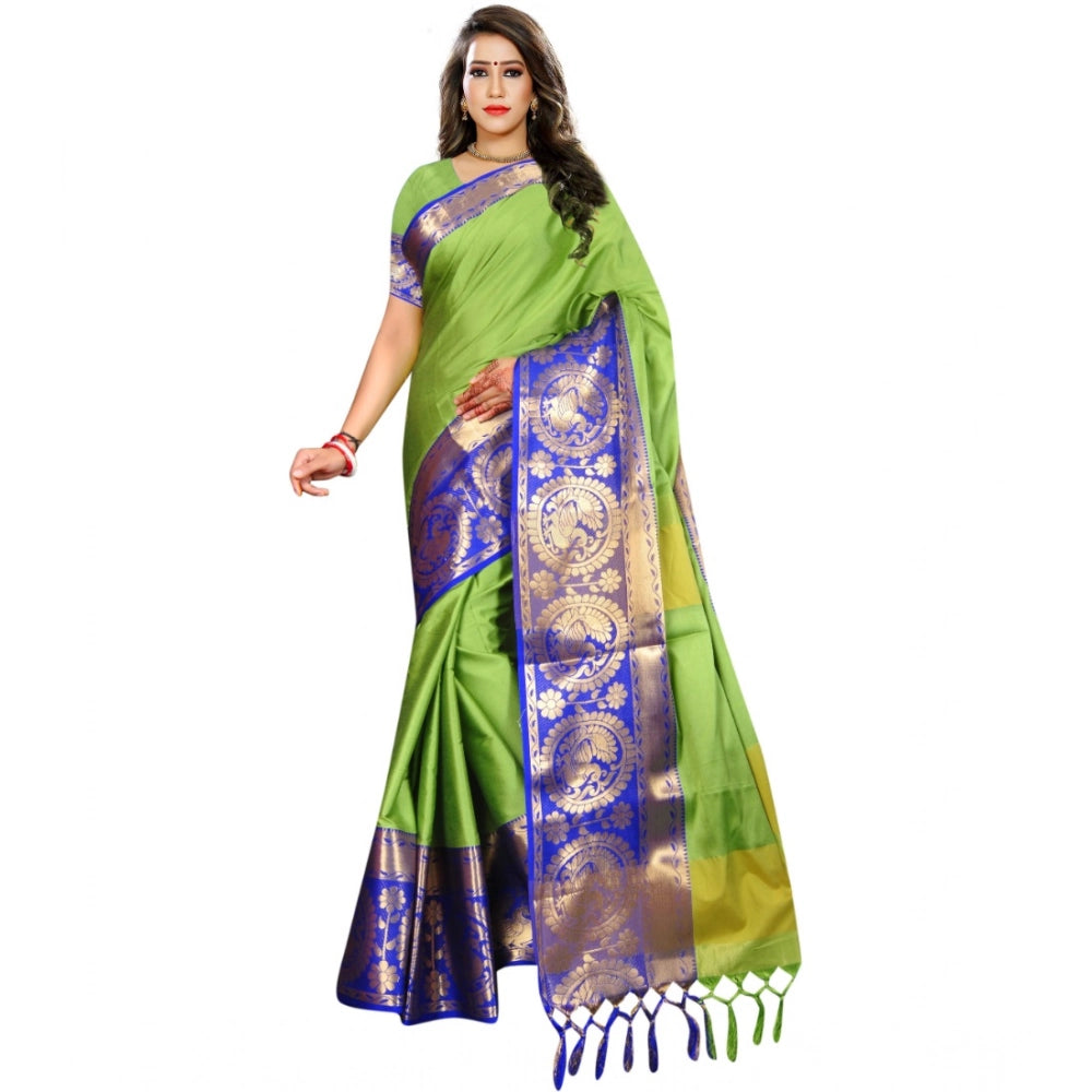 Generic Women's Jacquard Woven Saree With Unstitched Blouse 5.5Mtr (Green) Main image