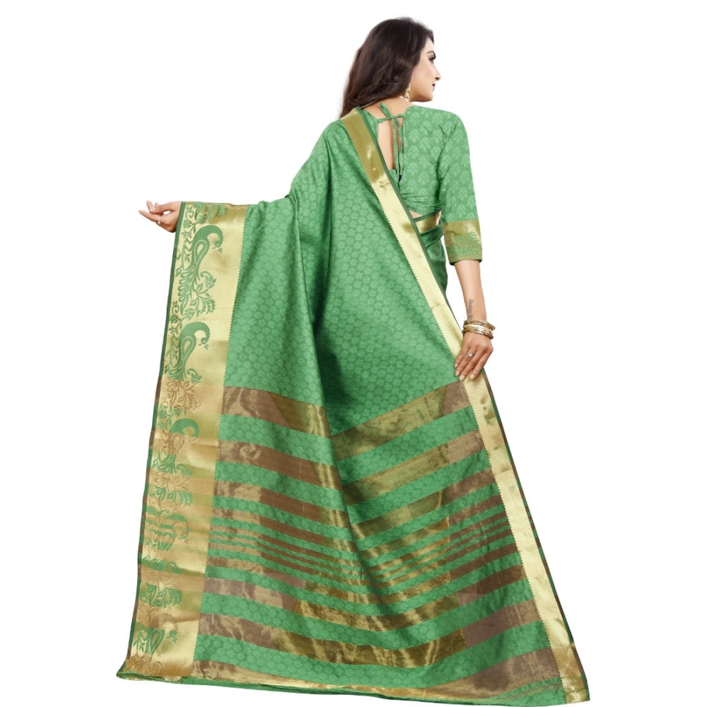 Generic Women's Jacquard Woven Saree With Unstitched Blouse 5.5Mtr (Green) Secondary image