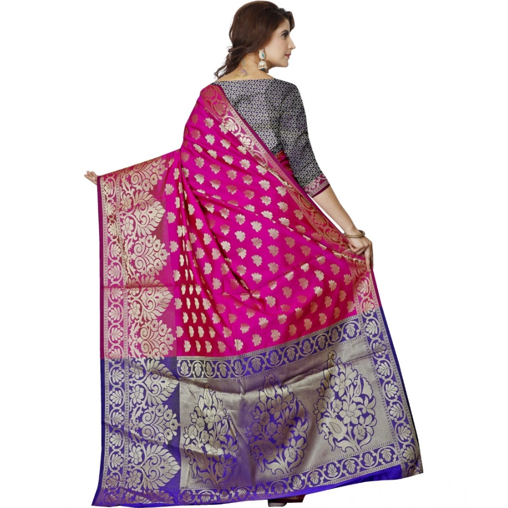 Generic Women's Jacquard Woven Saree With Unstitched Blouse 5.5Mtr (Magenta) Secondary image