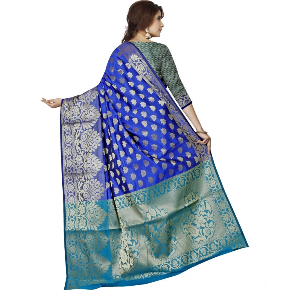 Generic Women's Jacquard Woven Saree With Unstitched Blouse 5.5Mtr (Dark Blue) Secondary image