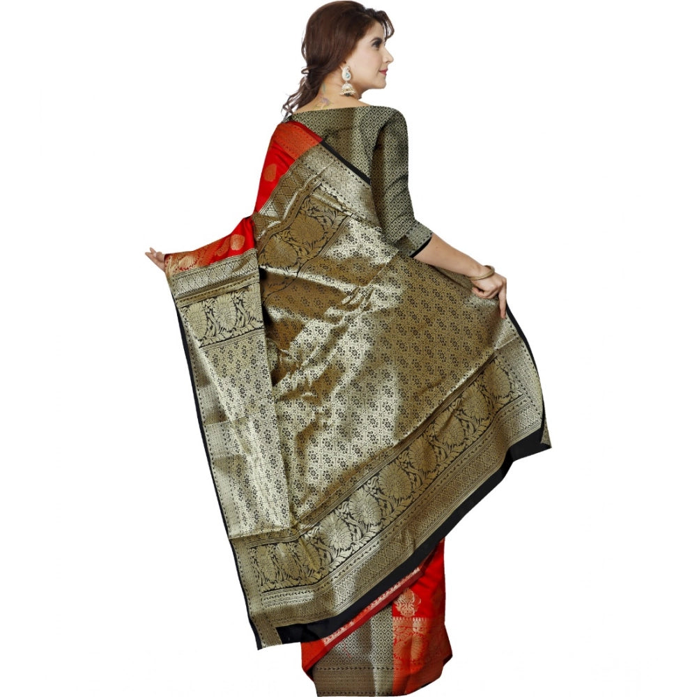 Generic Women's Jacquard Woven Saree With Unstitched Blouse 5.5Mtr (Red) Secondary image