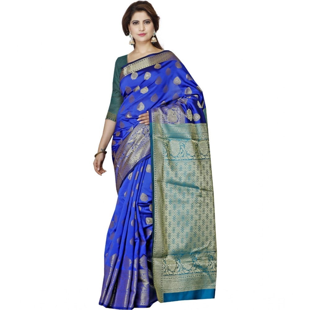 Generic Women's Jacquard Woven Saree With Unstitched Blouse 5.5Mtr (Blue) Main image