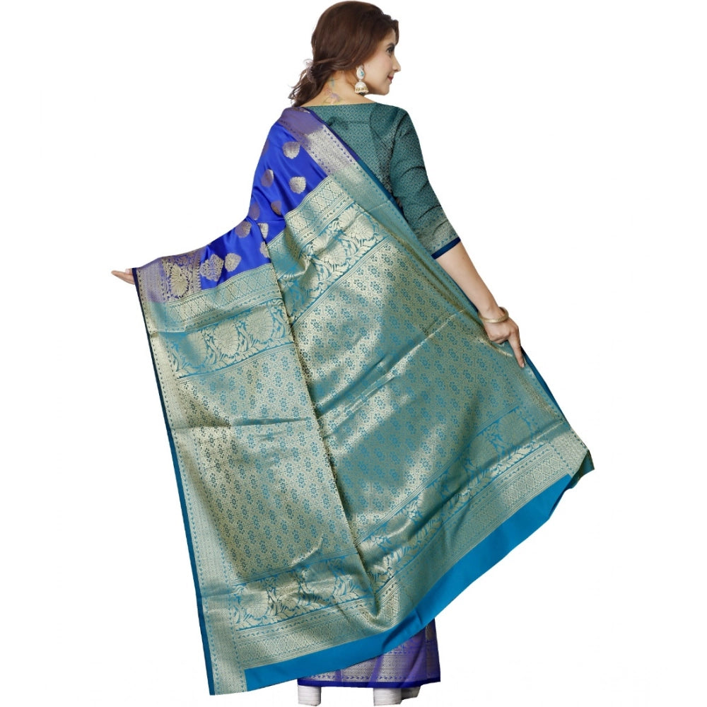 Generic Women's Jacquard Woven Saree With Unstitched Blouse 5.5Mtr (Blue) Secondary image