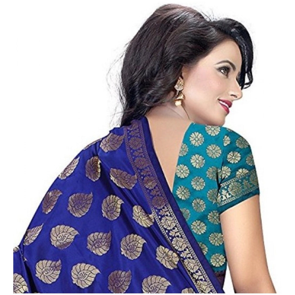 Generic Women's Jacquard Woven Saree With Unstitched Blouse 5.5Mtr (Blue) Secondary image