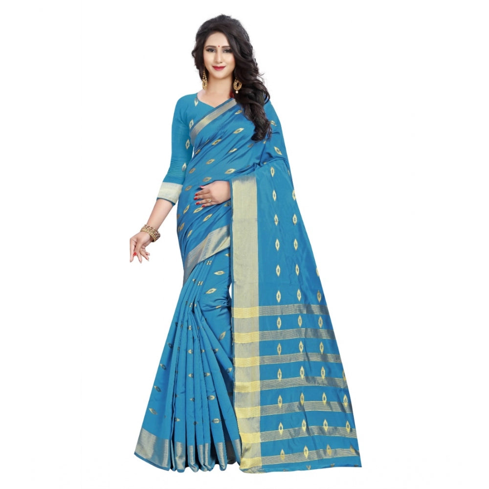 Generic Women's Silk Blend Woven Saree With Unstitched Blouse 5.5Mtr (Light Green) Main image