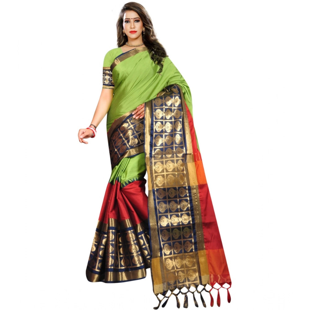 Generic Women's Jacquard Woven Saree With Unstitched Blouse 5.5Mtr (Light Green) Main image