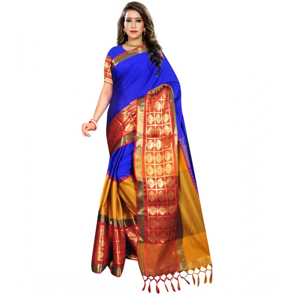 Generic Women's Jacquard Woven Saree With Unstitched Blouse 5.5Mtr (Blue) Main image