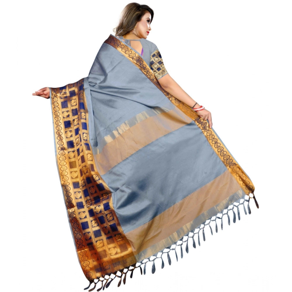 Generic Women's Jacquard Woven Saree With Unstitched Blouse 5.5Mtr (Light Blue) Secondary image