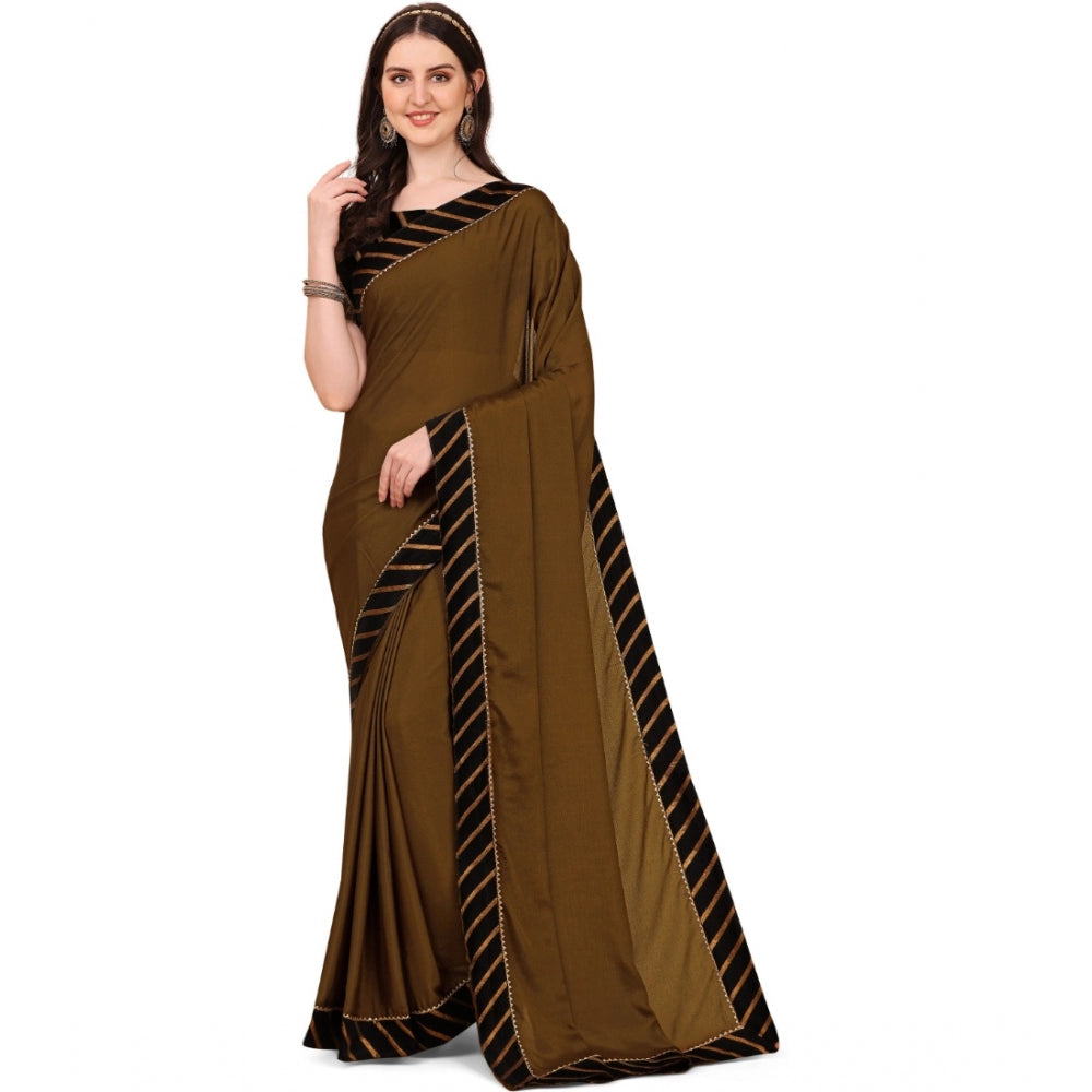 Generic Women's Chiffon Self Design Saree With Unstitched Blouse 5.5Mtr (Brown) Main image