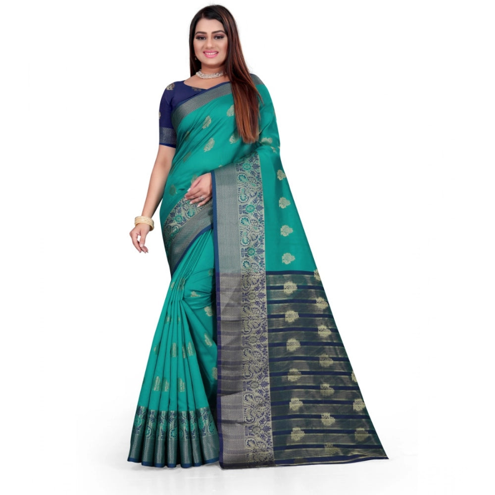 Generic Women's Silk Blend Woven Saree With Unstitched Blouse 5.5Mtr (Green) Main image