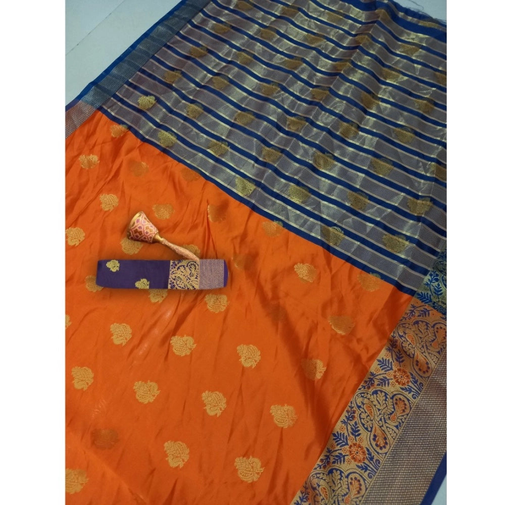 Generic Women's Silk Blend Woven Saree With Unstitched Blouse 5.5Mtr (Orange) Secondary image