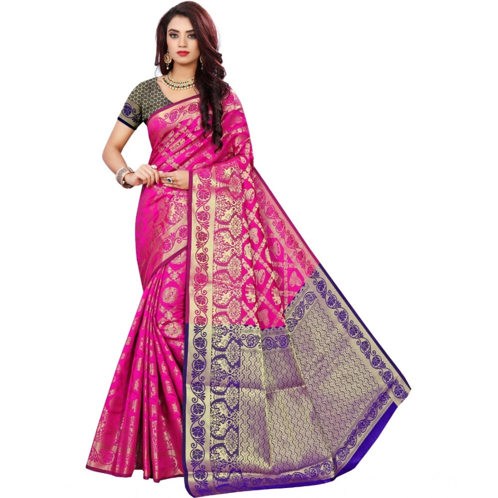 Generic Women's Jacquard Woven Saree With Unstitched Blouse 5.5Mtr (Pink) Main image