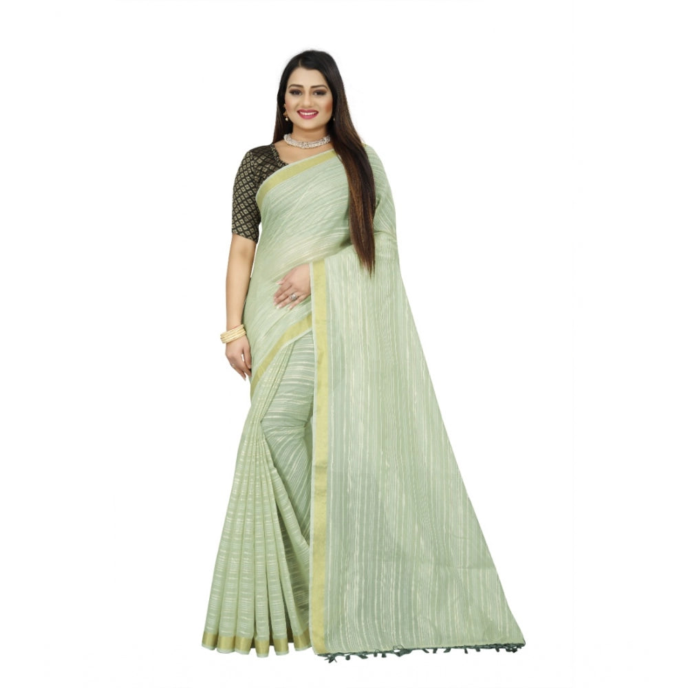 Generic Women's Cotton Blend Solid/Plain Saree With Unstitched Blouse 5.5Mtr (Green) Main image