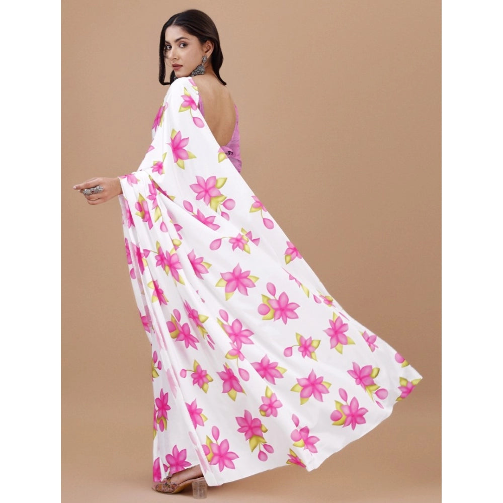 Generic Women's Crepe Digital Print Saree With Unstitched Blouse 5.5Mtr (Pink) Secondary image