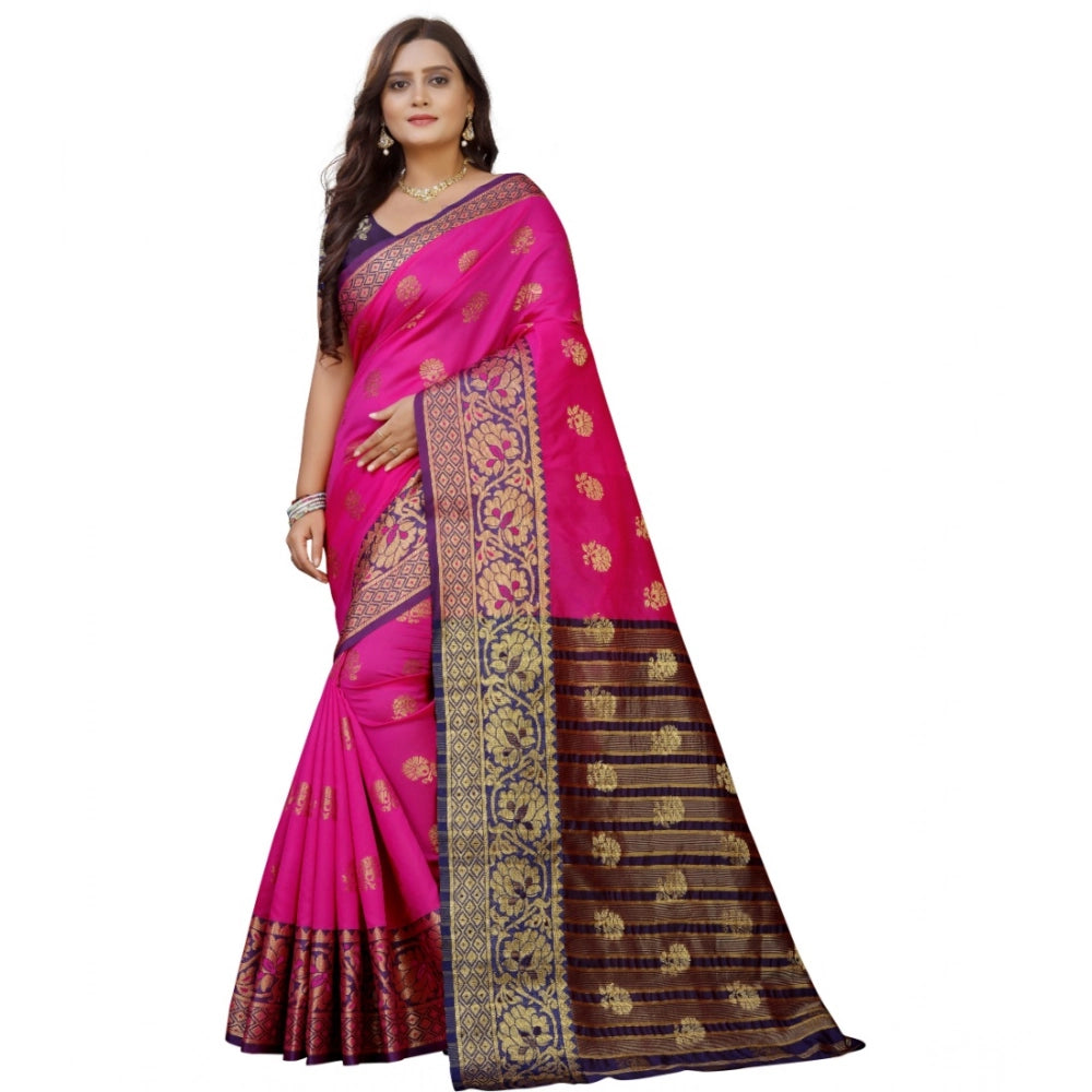 Generic Women's Silk Blend Woven Saree With Unstitched Blouse 5.5Mtr (Pink-Beige) Main image