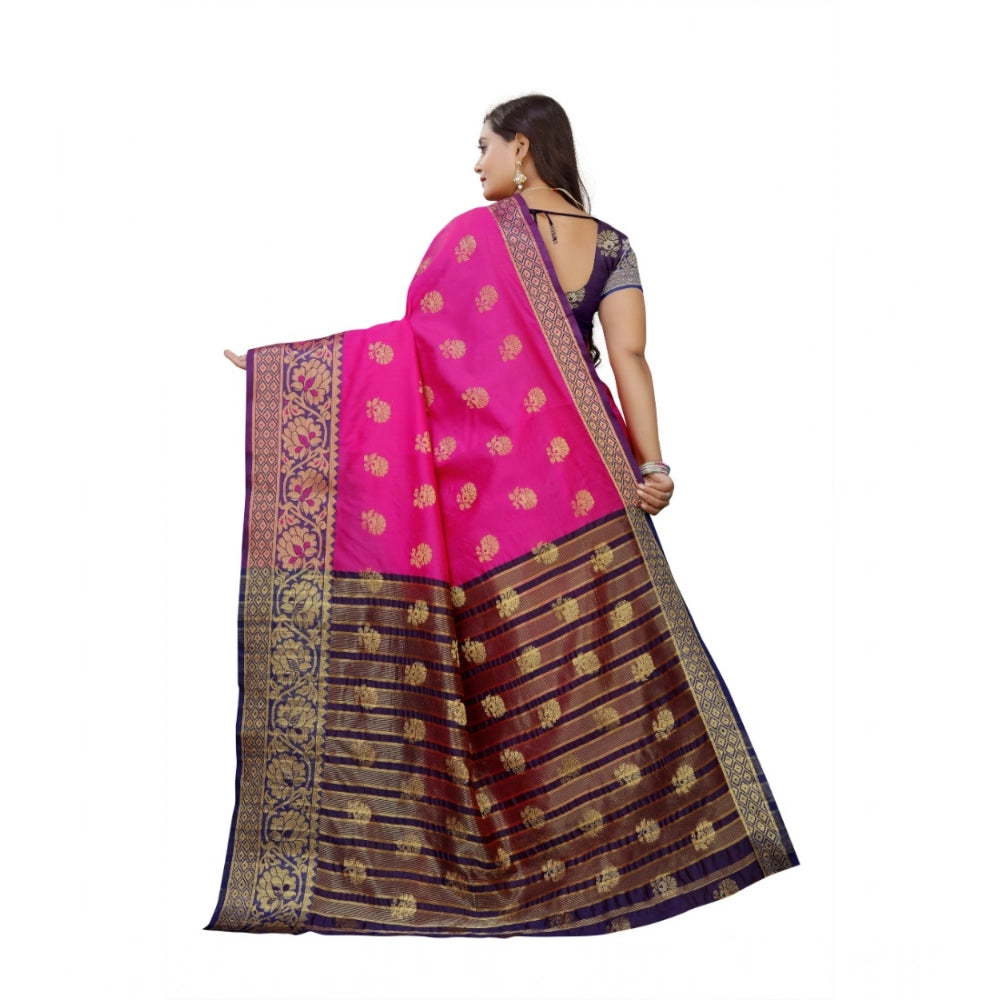 Generic Women's Silk Blend Woven Saree With Unstitched Blouse 5.5Mtr (Pink-Beige) Secondary image
