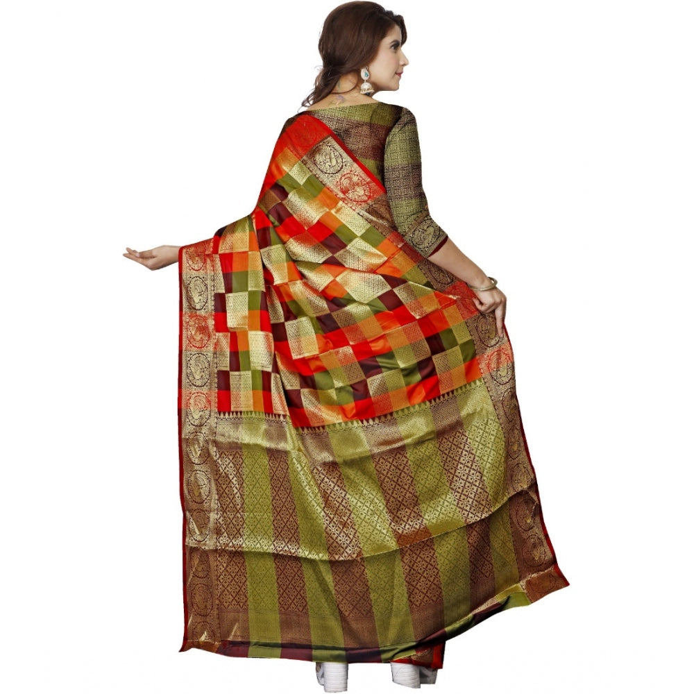 Generic Women's Jacquard Woven Saree With Unstitched Blouse 5.5Mtr (Multicolor) Secondary image