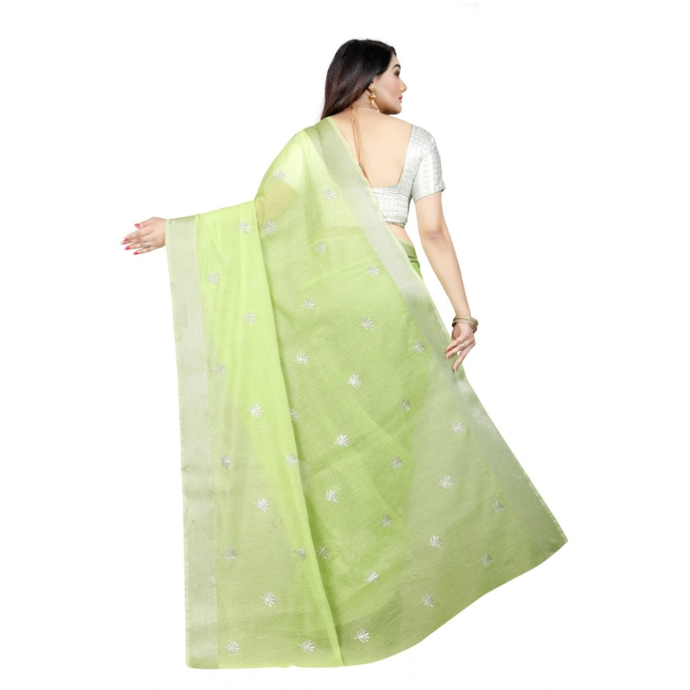 Generic Women's Cotton Silk Embroidered Saree With Unstitched Blouse 5.5Mtr (Light Green) Secondary image