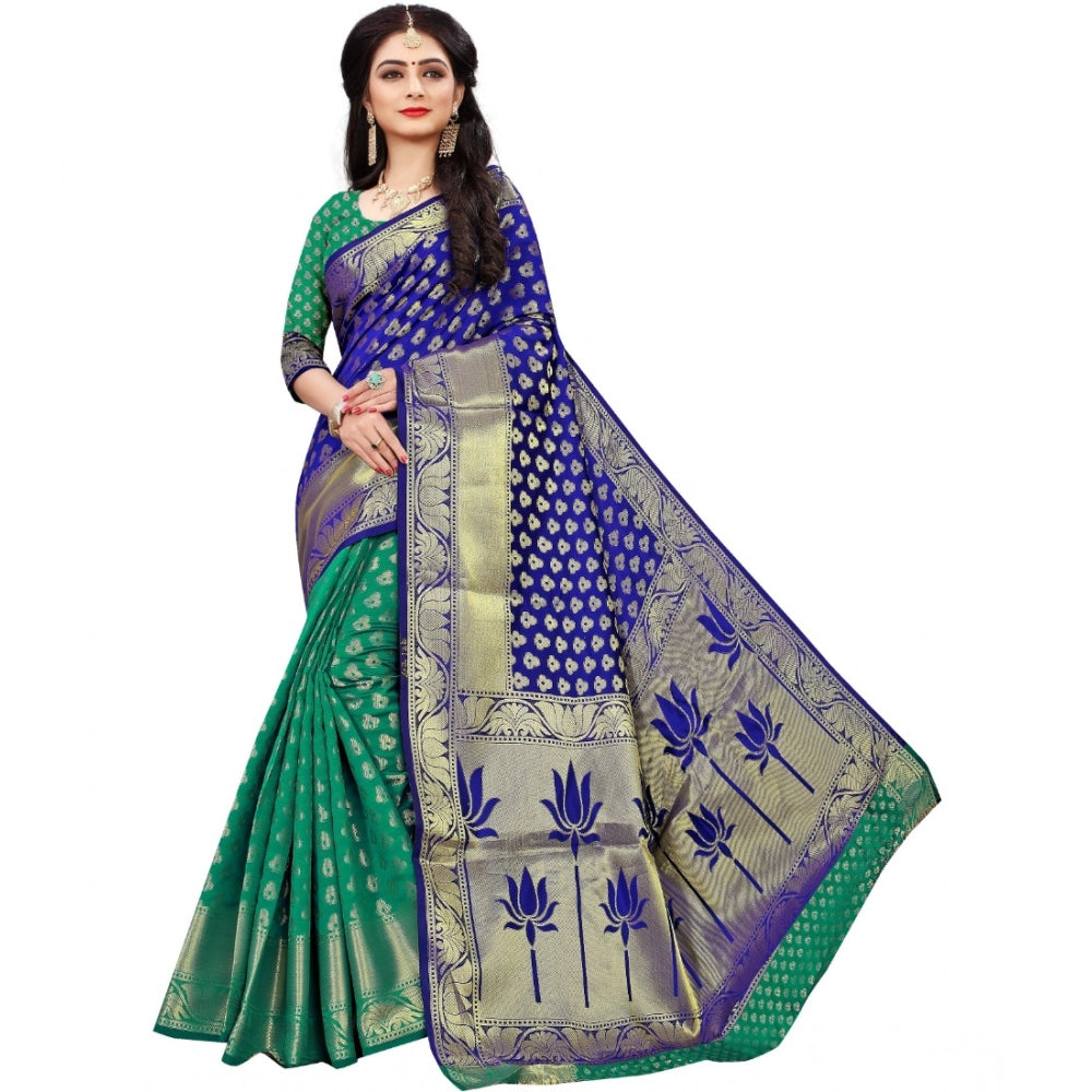 Generic Women's Jacquard Woven Saree With Unstitched Blouse 5.5Mtr (Green) Main image